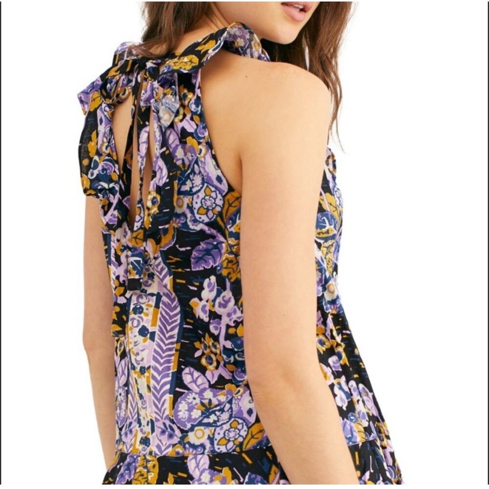 Free People Summer Tulum Tunic Top Ruffle Tie Back Sz Medium Combo Floral - Picture 2 of 8